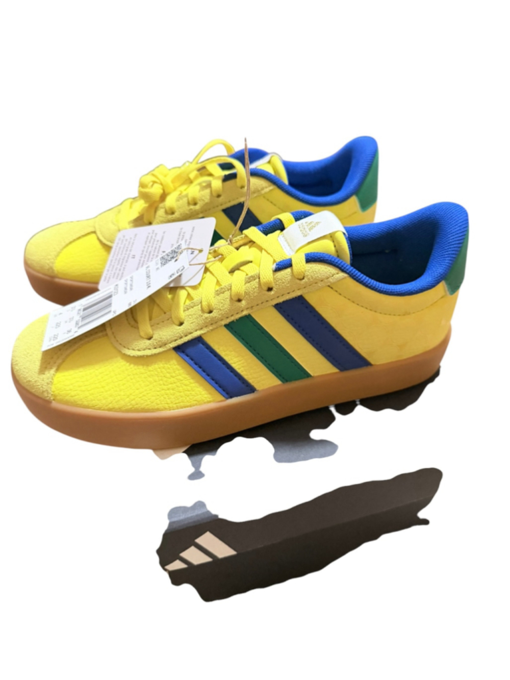 Boys Adidas VL Court 3.0 Sneakers Size 4 Yellow Blue - Picture 9 of 12